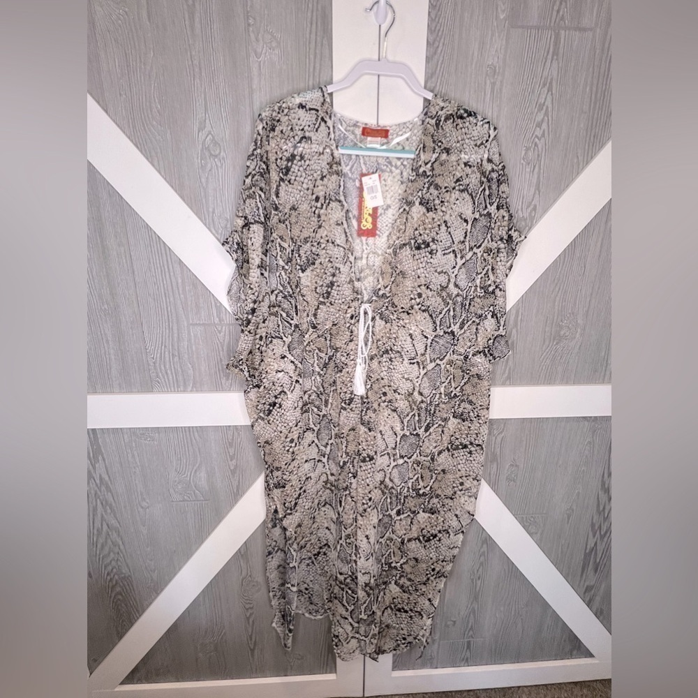 017. NWT CARLOS by CARLOS SANTANA Snake Skin Sheer Swim Cover up One Size